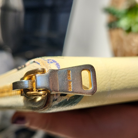 RARE Miu Miu Long Zip Wallet - Madras Print - Yellow with Black Cats - Picture 9 of 16